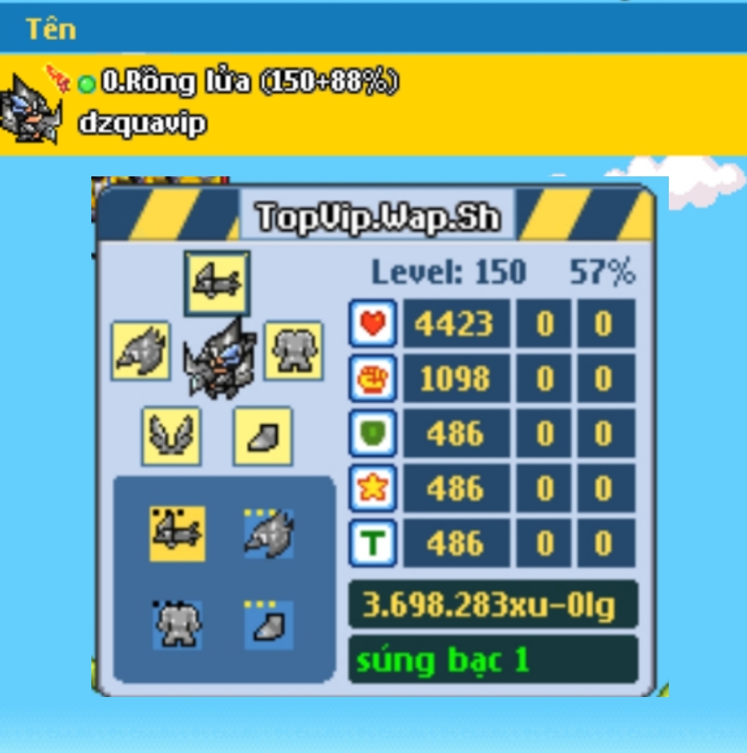 Con chicky Rồng Huyền Thoại lv150 Full Đồ Bạc Ngọc 8 Giá Chỉ 120.000