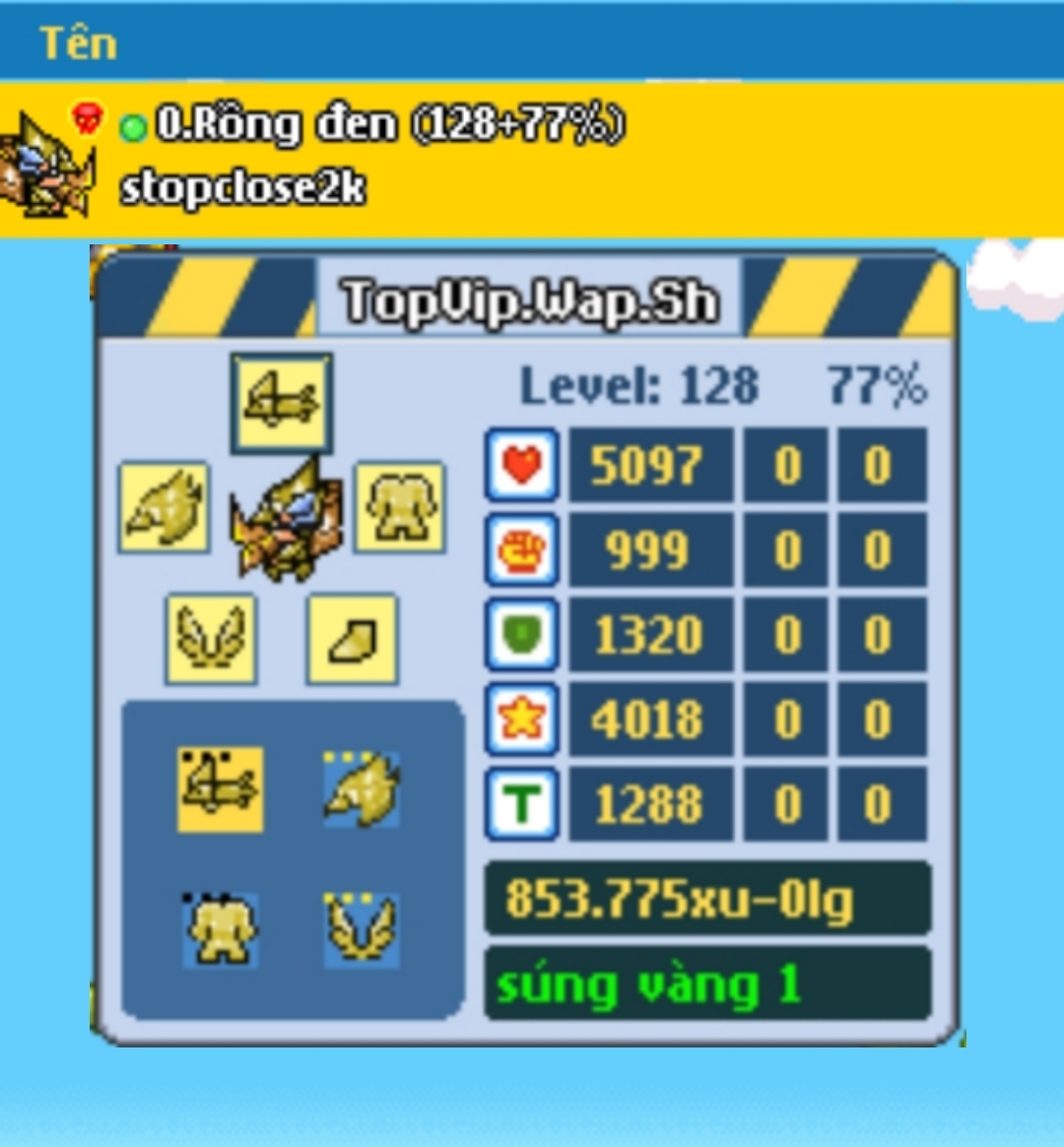 Chicky Rồng Huyền Thoại lv128 Full Đồ Vàng1 Full Ngoc 8-9 170.000